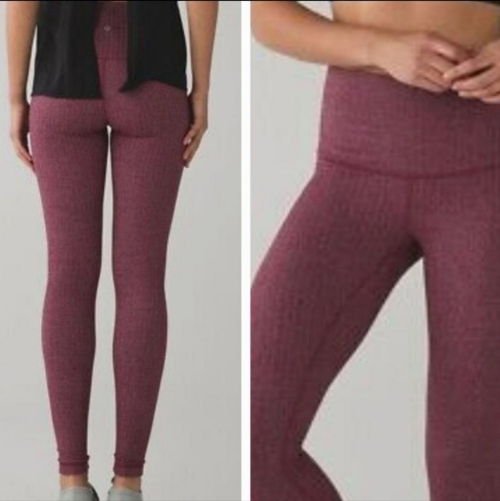 Lululemon Wunder Under High Rise Leggings Heather Berry Herringbone Size 6